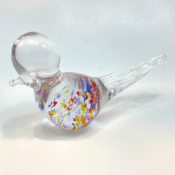 Vintage Confetti Speckles Clear Art Glass Blown Bird Chalet - Picture 2 of 7